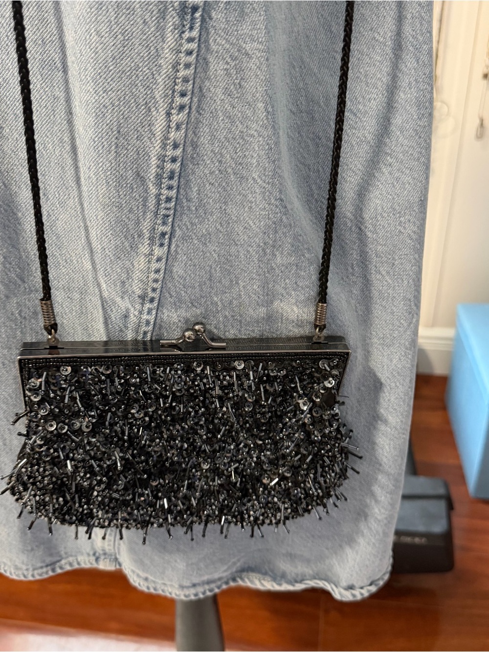 Black Beaded Evening Clutch Shoulder Bag
